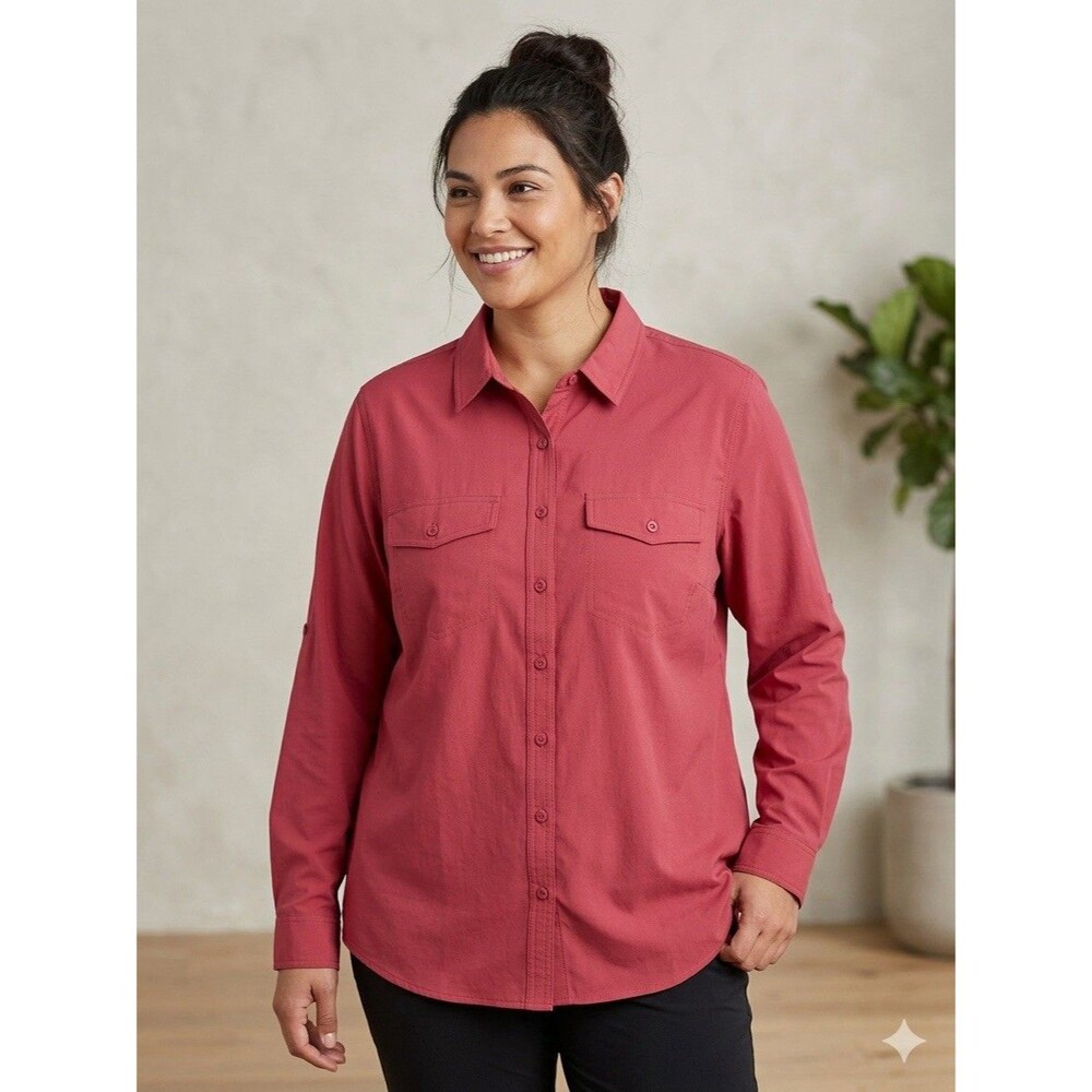 Eddie Bauer Departure Shirt Womens Sz XXL UPF Moisture Wick Stretch Roll Tab New